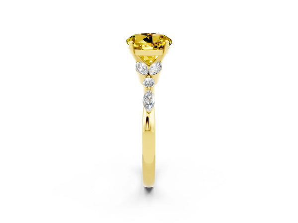 Yellow gold Round Cut Yellow Sapphire Solitaire Ring with Side Stones and Four-Prong Setting