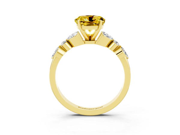 Yellow gold Round Cut Yellow Sapphire Solitaire Ring with Side Stones and Four-Prong Setting