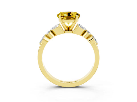 Yellow gold Round Cut Yellow Sapphire Solitaire Ring with Side Stones and Four-Prong Setting_15