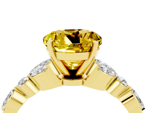 Yellow gold Round Cut Yellow Sapphire Solitaire Ring with Side Stones and Four-Prong Setting_16