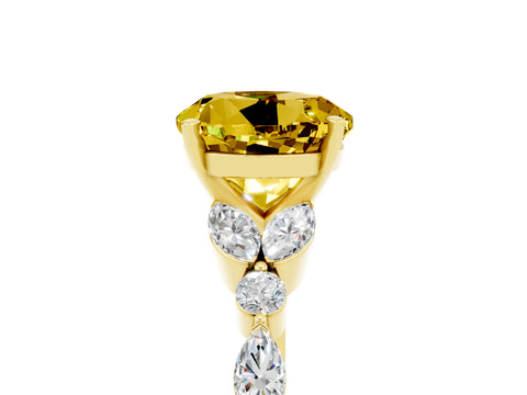 Yellow gold Round Cut Yellow Sapphire Solitaire Ring with Side Stones and Four-Prong Setting_17