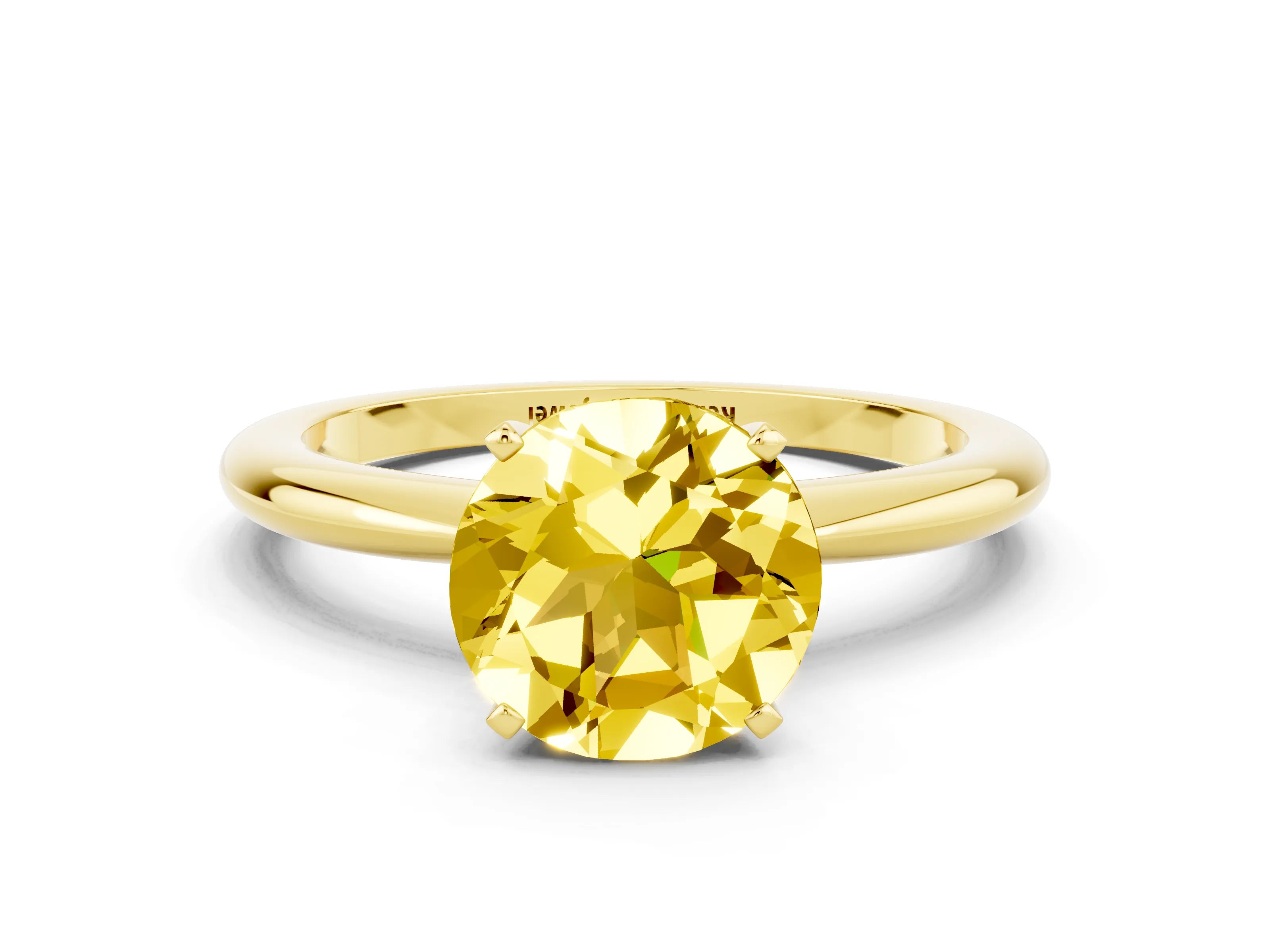 Yellow gold Round Cut Yellow Sapphire Solitaire Ring with Six-Prong Setting and Classic Band