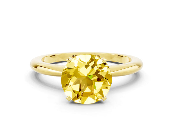 Yellow gold Round Cut Yellow Sapphire Solitaire Ring with Six-Prong Setting and Classic Band