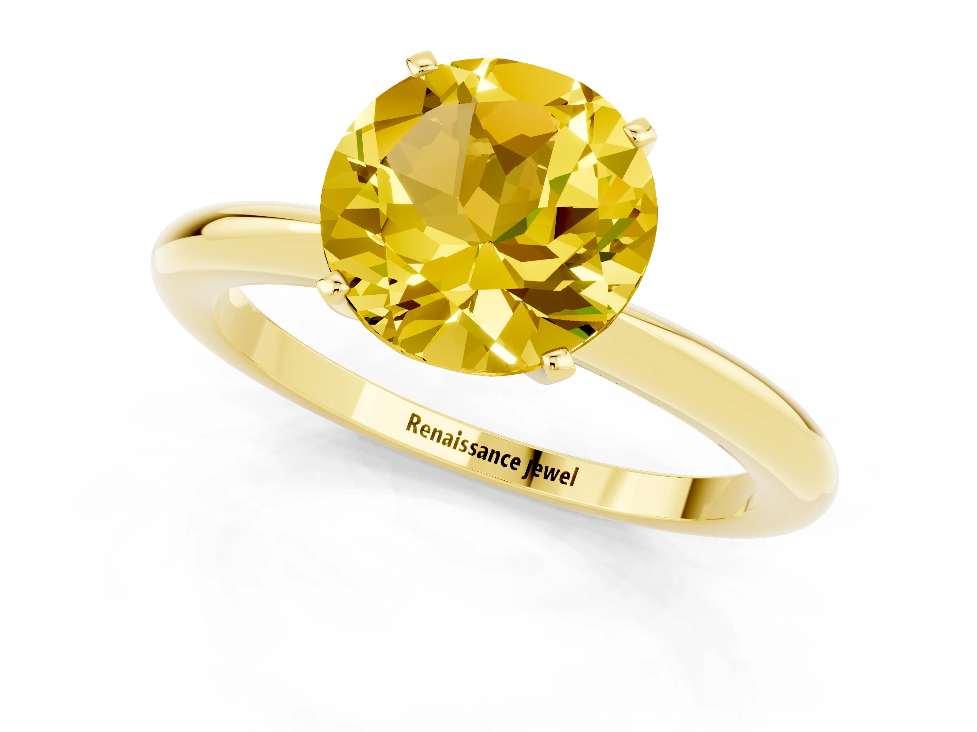Yellow gold Round Cut Yellow Sapphire Solitaire Ring with Six-Prong Setting and Classic Band_1