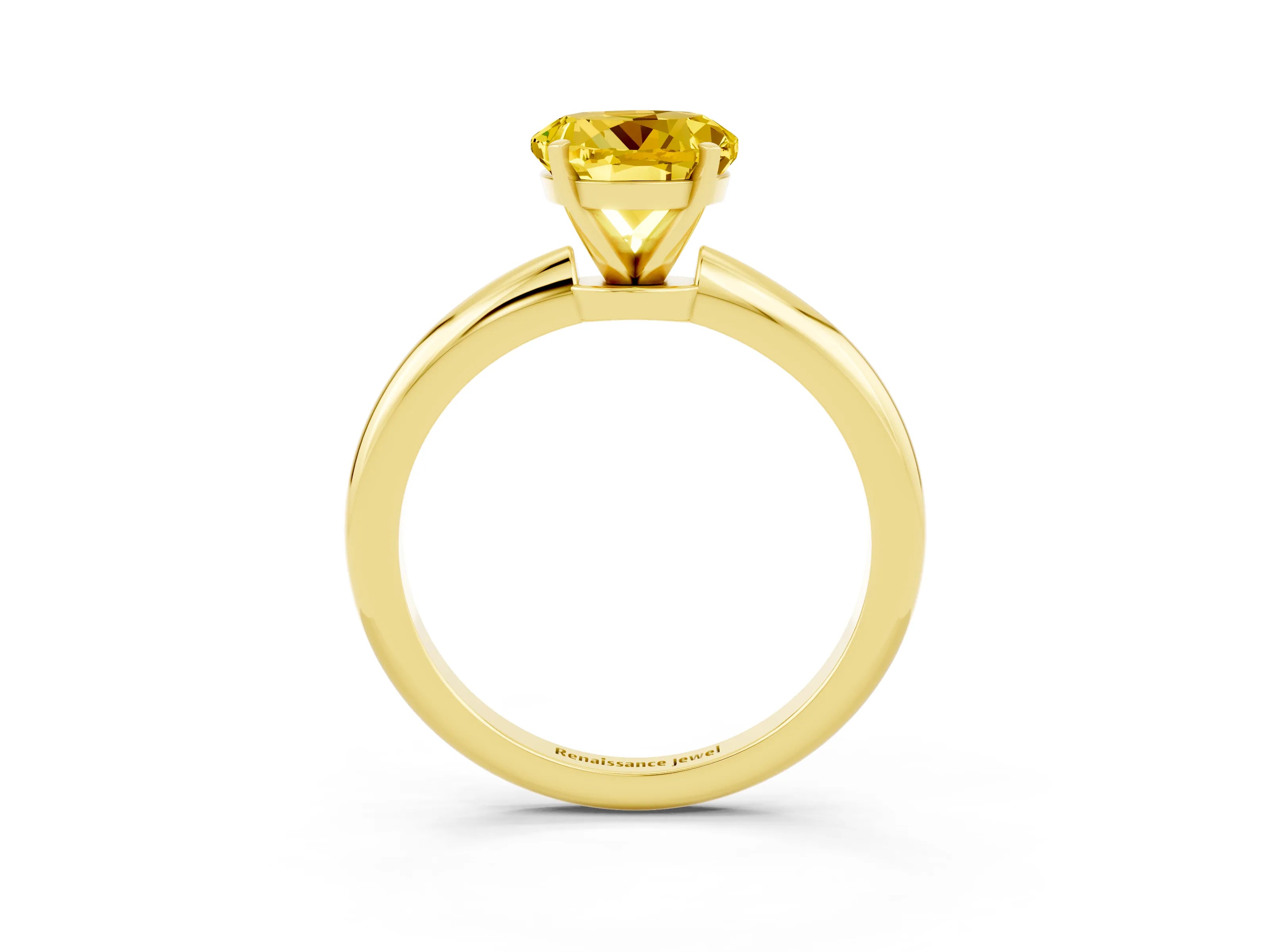 Yellow gold Round Cut Yellow Sapphire Solitaire Ring with Six-Prong Setting and Classic Band_3