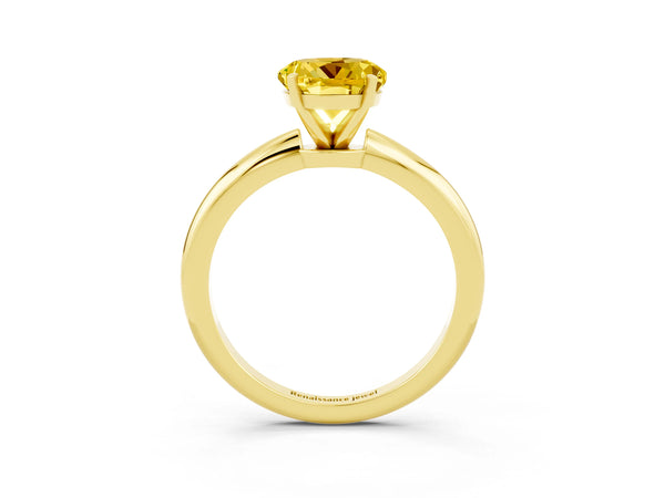 Yellow gold Round Cut Yellow Sapphire Solitaire Ring with Six-Prong Setting and Classic Band