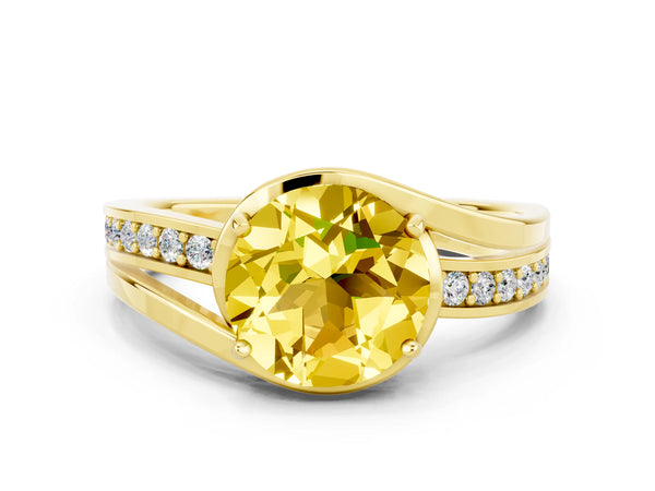 Yellow gold Round Cut Yellow Sapphire Solitaire Ring with Split Shank and Prong Setting