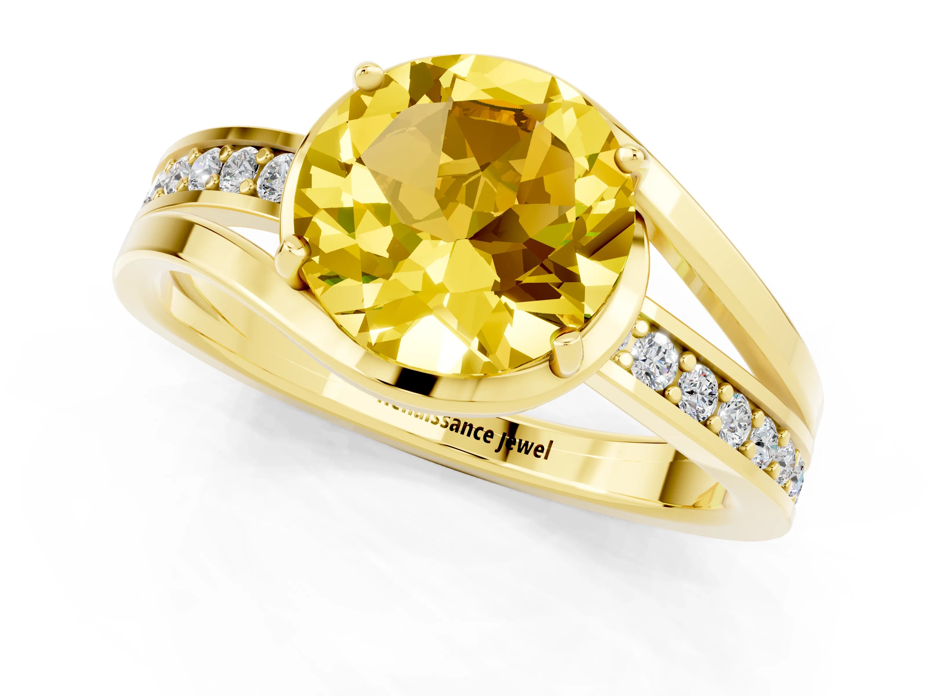 Yellow gold Round Cut Yellow Sapphire Solitaire Ring with Split Shank and Prong Setting_1