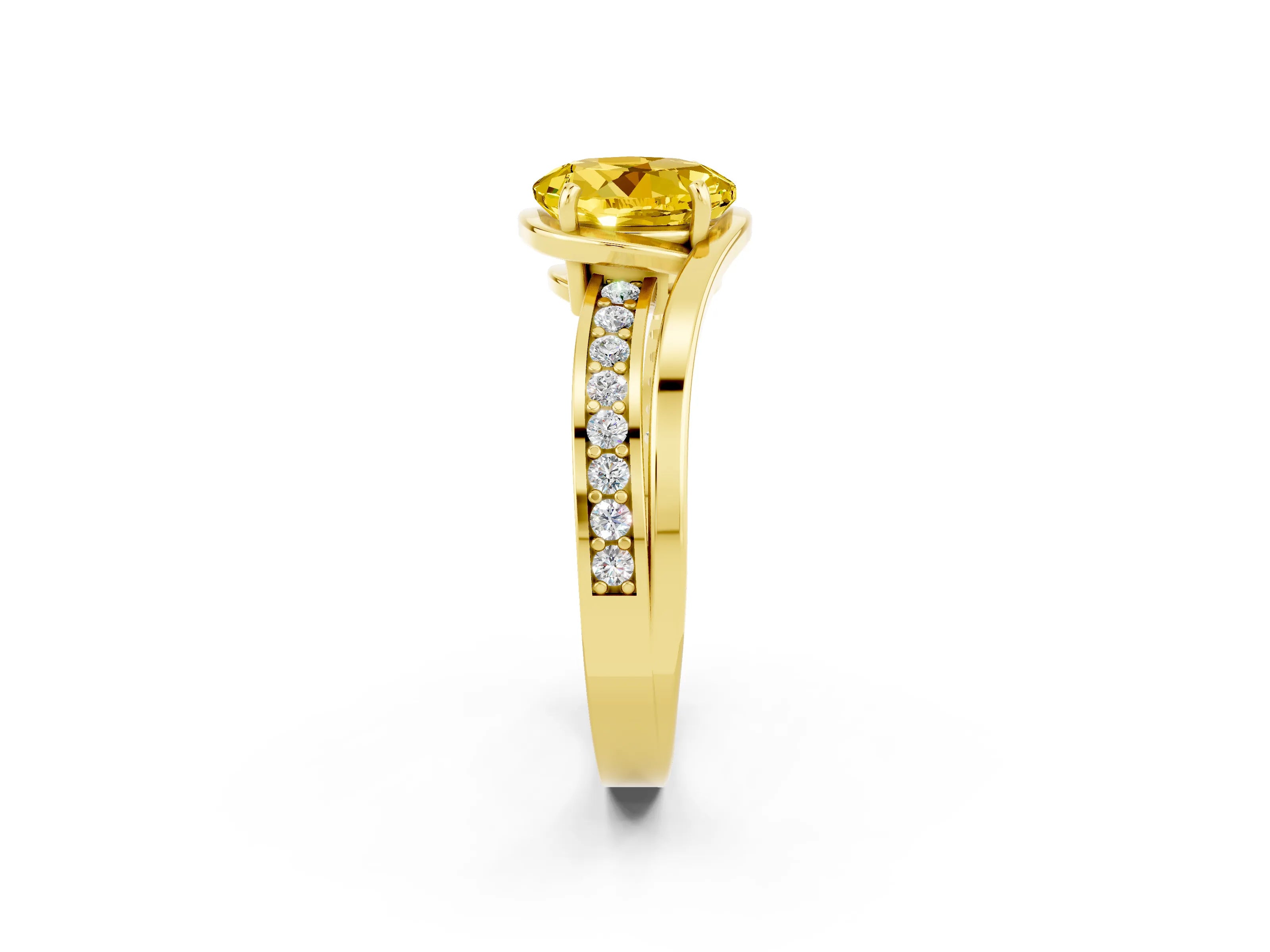 Yellow gold Round Cut Yellow Sapphire Solitaire Ring with Split Shank and Prong Setting_2