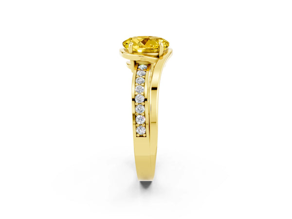 Yellow gold Round Cut Yellow Sapphire Solitaire Ring with Split Shank and Prong Setting