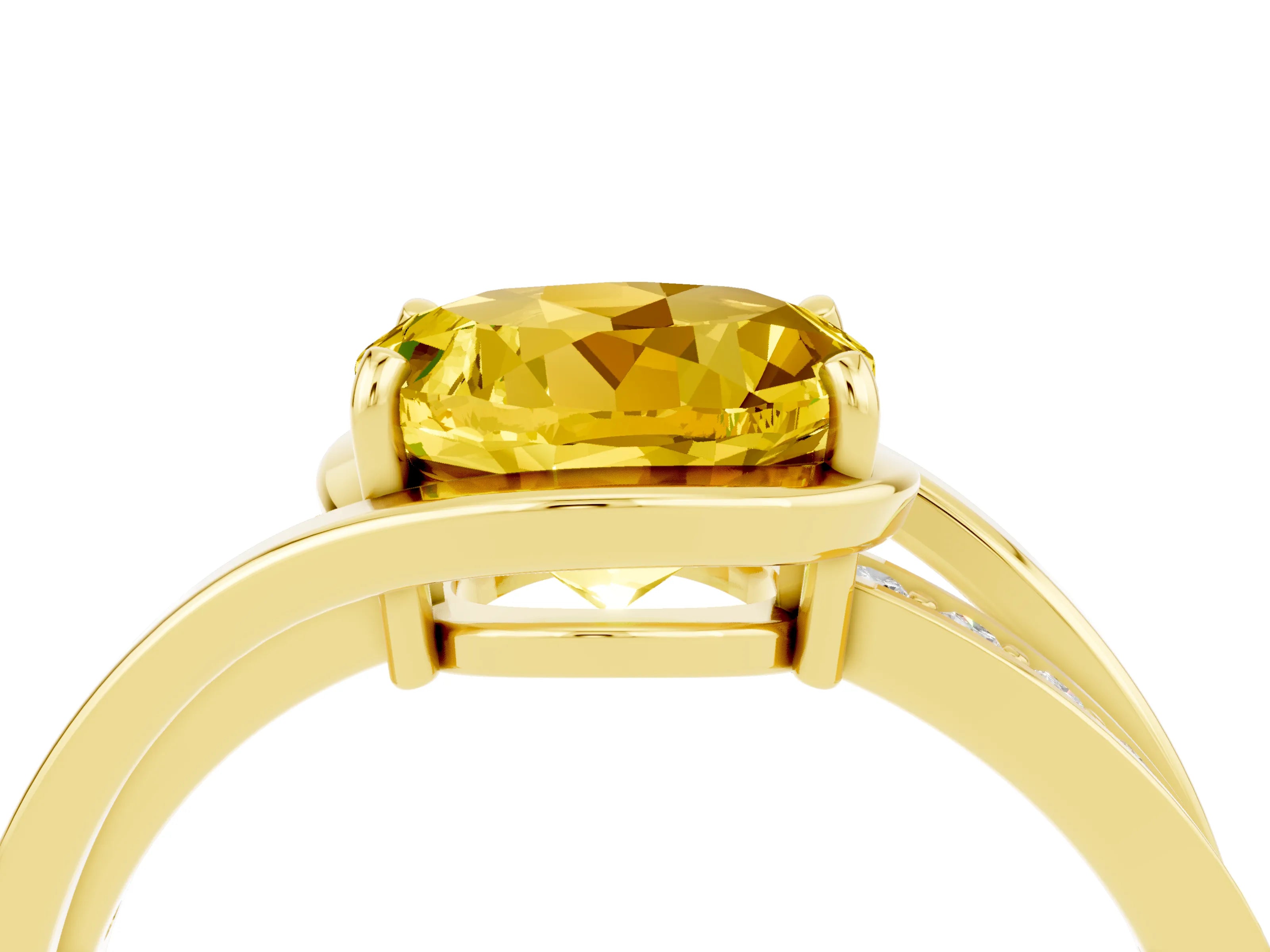 Yellow gold Round Cut Yellow Sapphire Solitaire Ring with Split Shank and Prong Setting_4