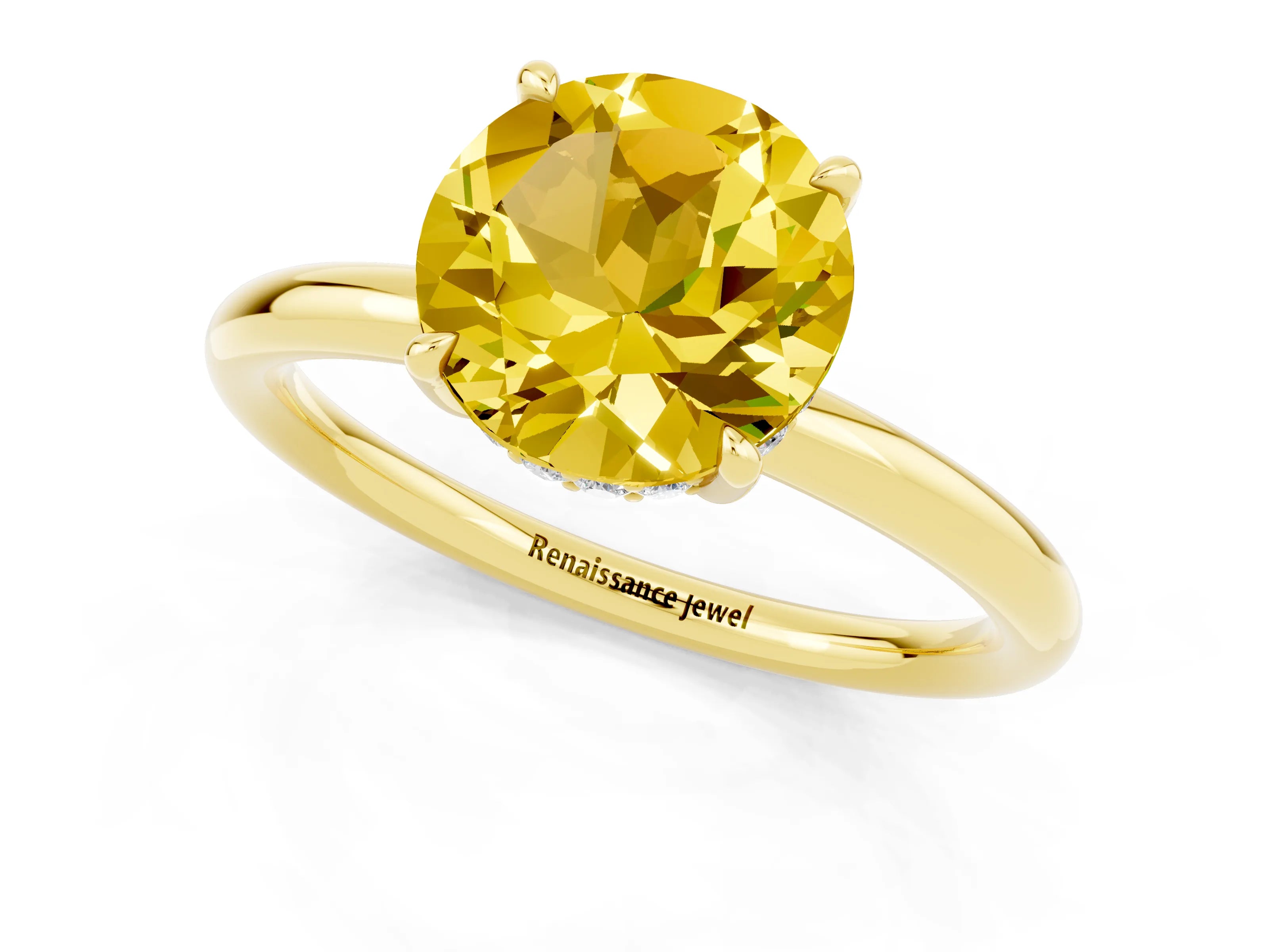 Yellow gold Round Cut Yellow Sapphire Solitaire Ring with Thin Band and Four-Prong Setting_37