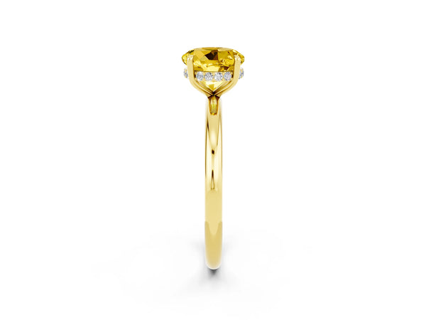 Yellow gold Round Cut Yellow Sapphire Solitaire Ring with Thin Band and Four-Prong Setting