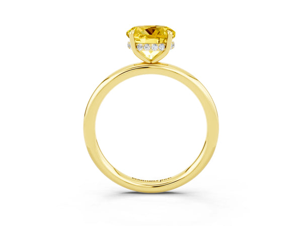 Yellow gold Round Cut Yellow Sapphire Solitaire Ring with Thin Band and Four-Prong Setting