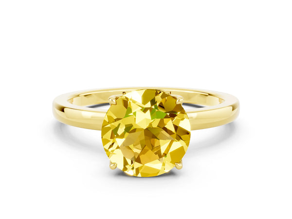 Yellow gold Round Cut Yellow Sapphire Solitaire Ring with Thin Band and Prong Setting