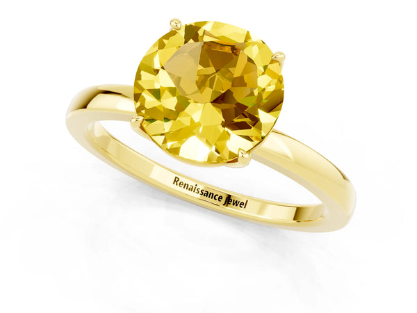 Yellow gold Round Cut Yellow Sapphire Solitaire Ring with Thin Band and Prong Setting