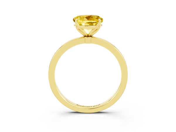 Yellow gold Round Cut Yellow Sapphire Solitaire Ring with Thin Band and Prong Setting