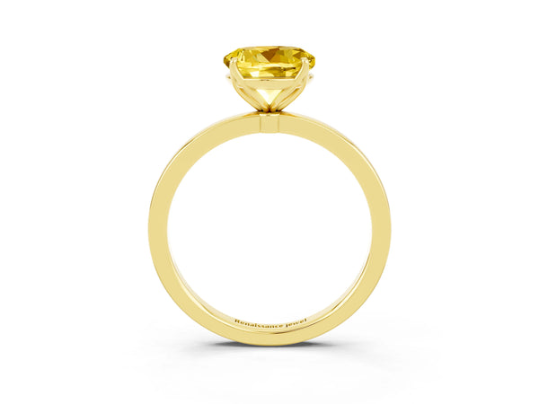 Yellow gold Round Cut Yellow Sapphire Solitaire Ring with Thin Band and Prong Setting