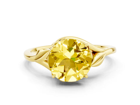 Yellow gold Round Cut Yellow Sapphire Solitaire Ring with Twist Band and Four-Prong Setting_24
