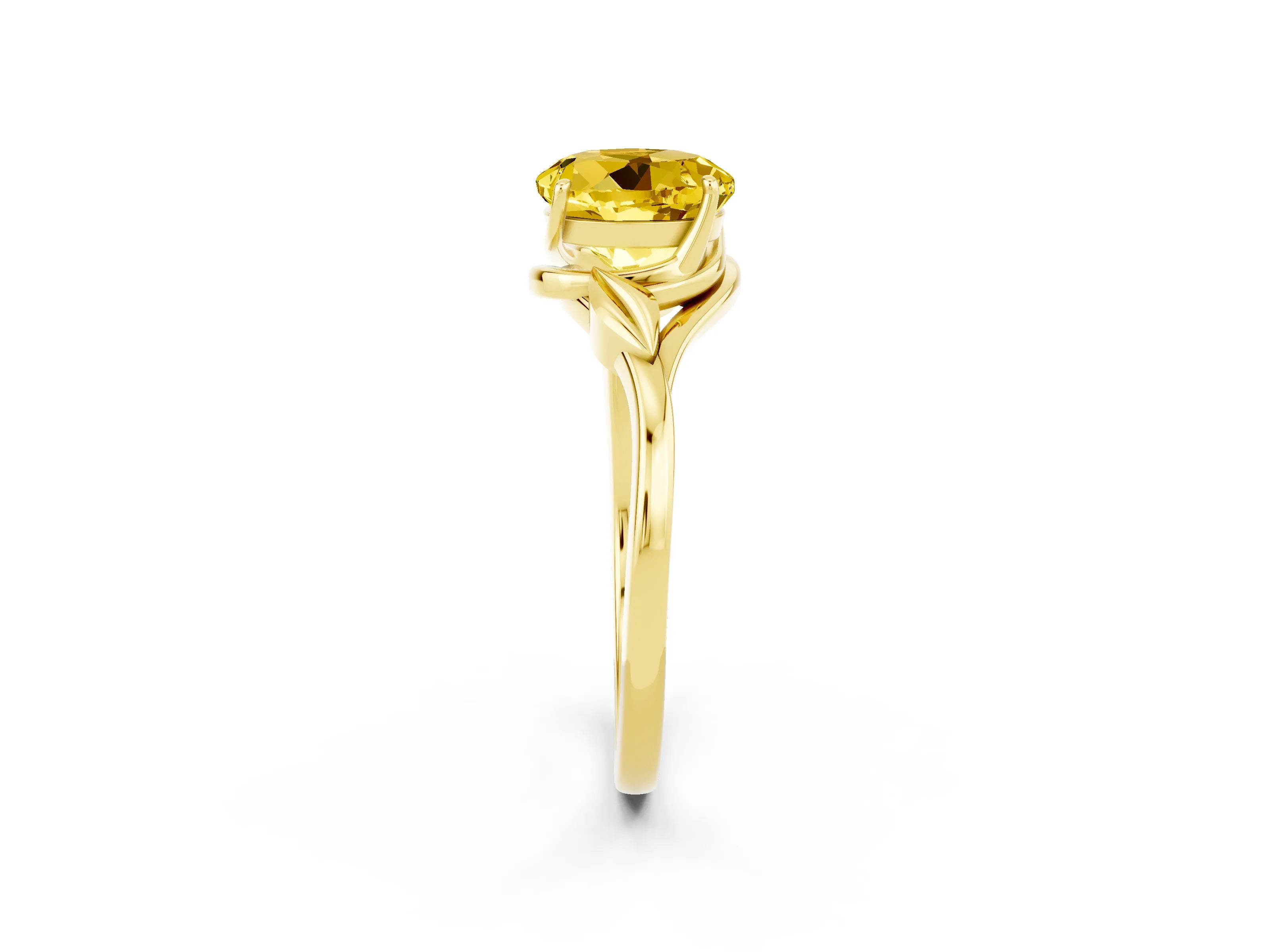 Yellow gold Round Cut Yellow Sapphire Solitaire Ring with Twist Band and Four-Prong Setting_26