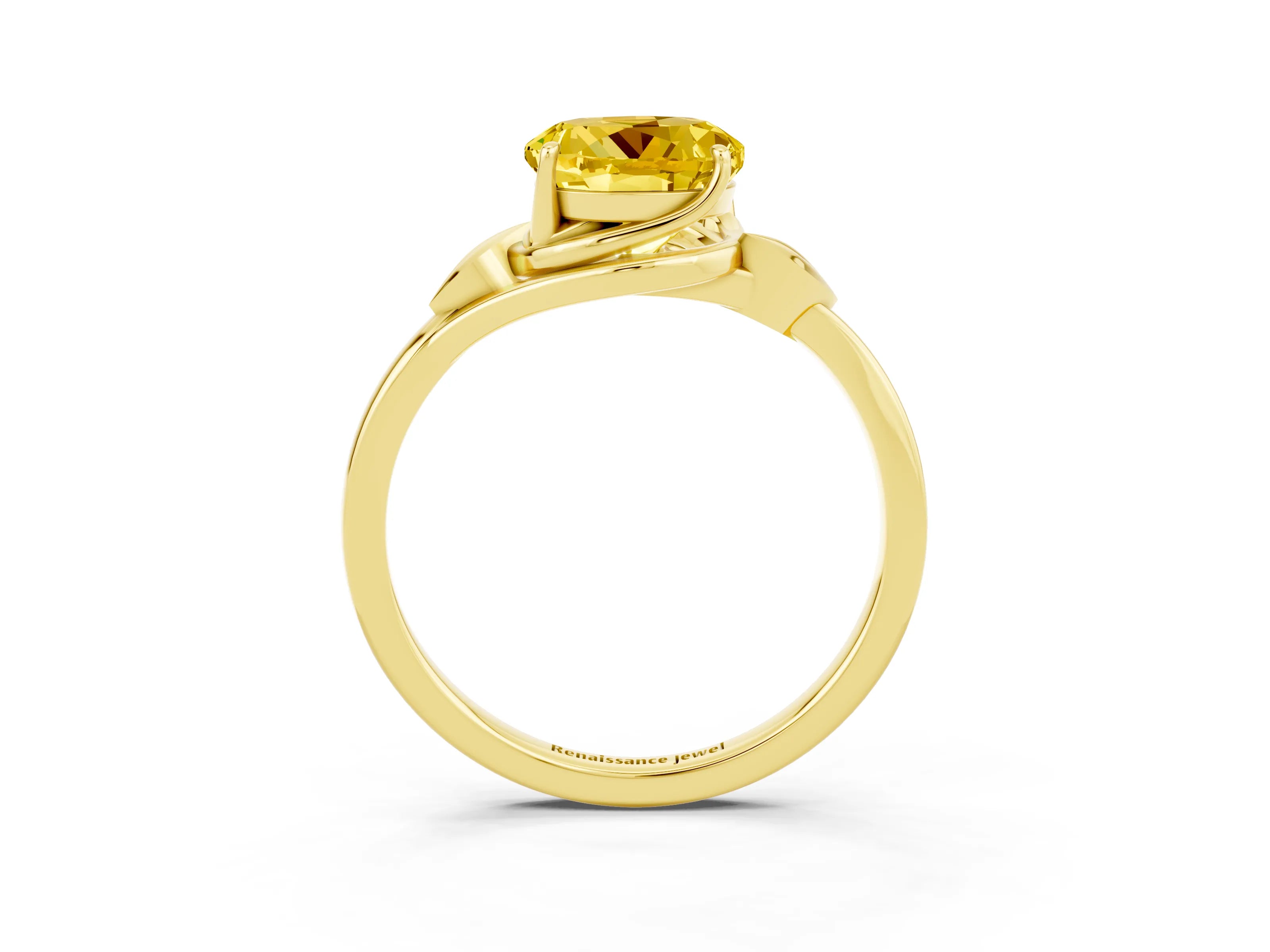 Yellow gold Round Cut Yellow Sapphire Solitaire Ring with Twist Band and Four-Prong Setting_27
