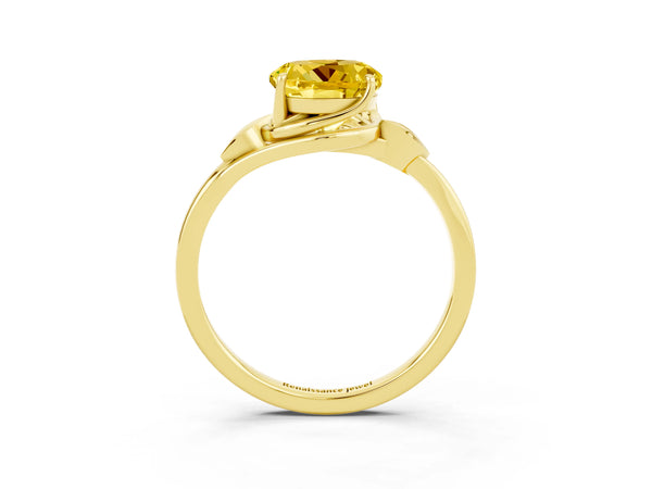 Yellow gold Round Cut Yellow Sapphire Solitaire Ring with Twist Band and Four-Prong Setting