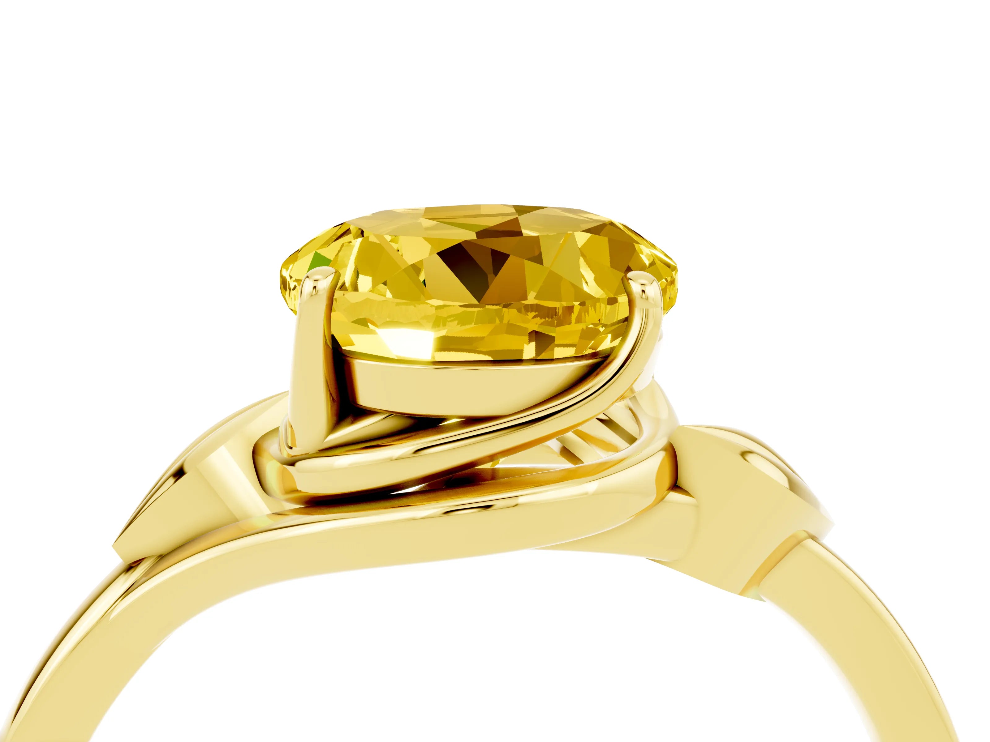 Yellow gold Round Cut Yellow Sapphire Solitaire Ring with Twist Band and Four-Prong Setting_28