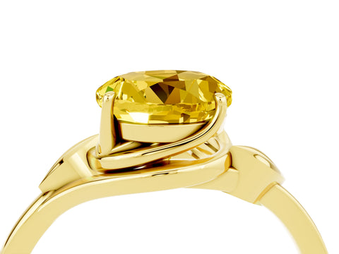 Yellow gold Round Cut Yellow Sapphire Solitaire Ring with Twist Band and Four-Prong Setting_28