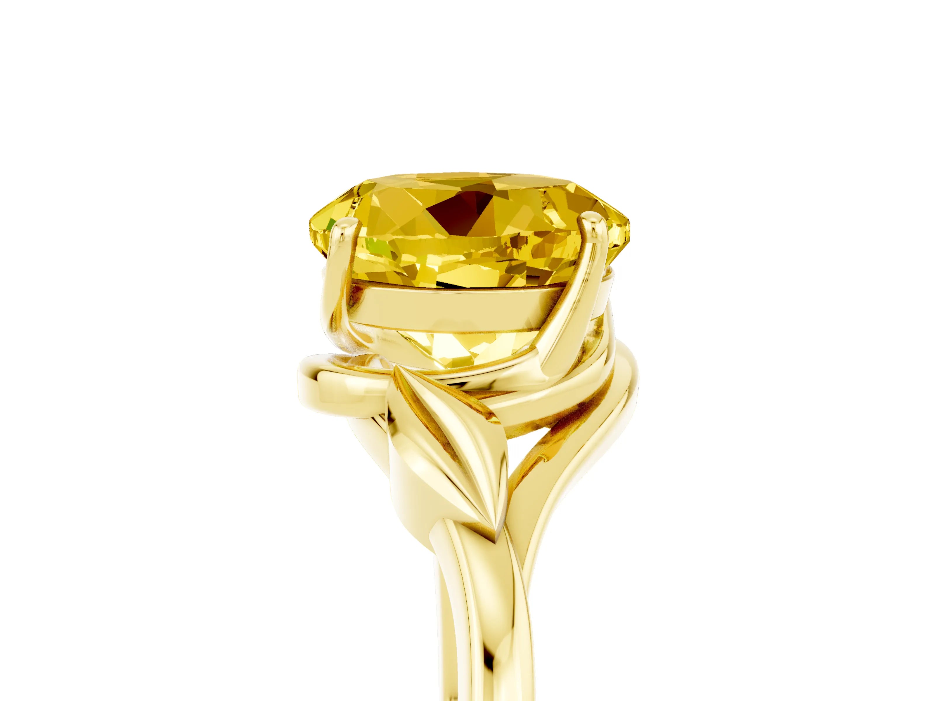 Yellow gold Round Cut Yellow Sapphire Solitaire Ring with Twist Band and Four-Prong Setting_29