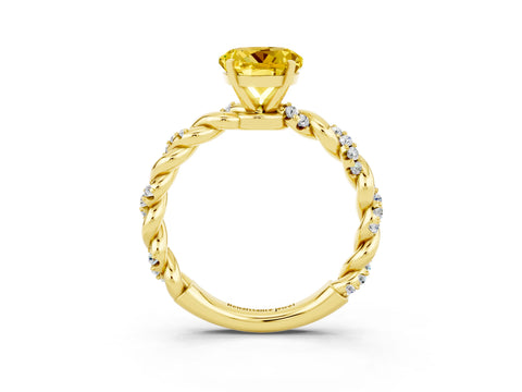 Yellow gold Round Cut Yellow Sapphire Solitaire Ring with Twisted Band and Pavé Accents_3