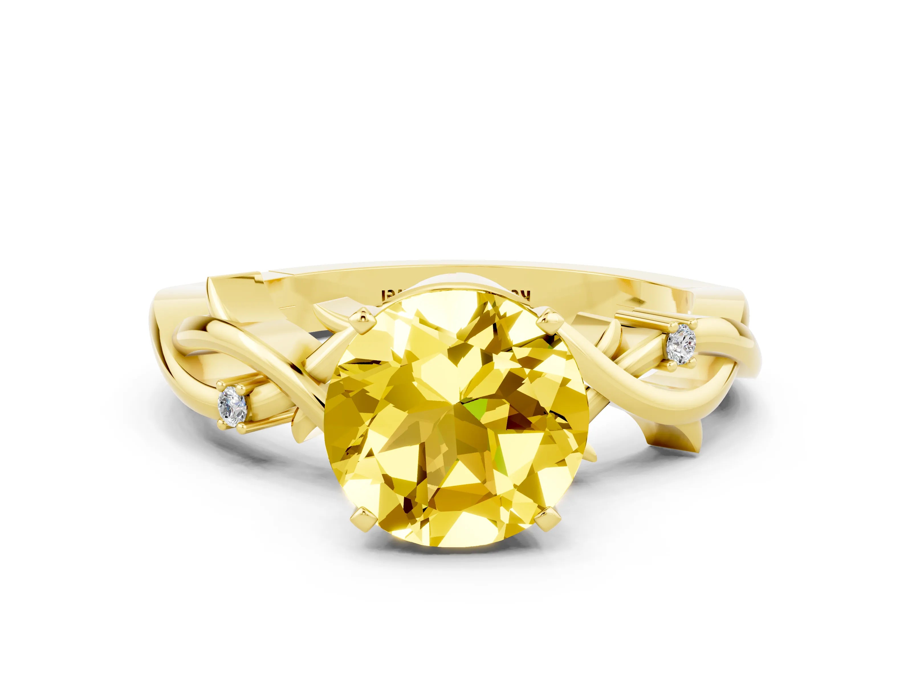 Yellow gold Round Cut Yellow Sapphire Solitaire Ring with Twisted Band and Prong Setting