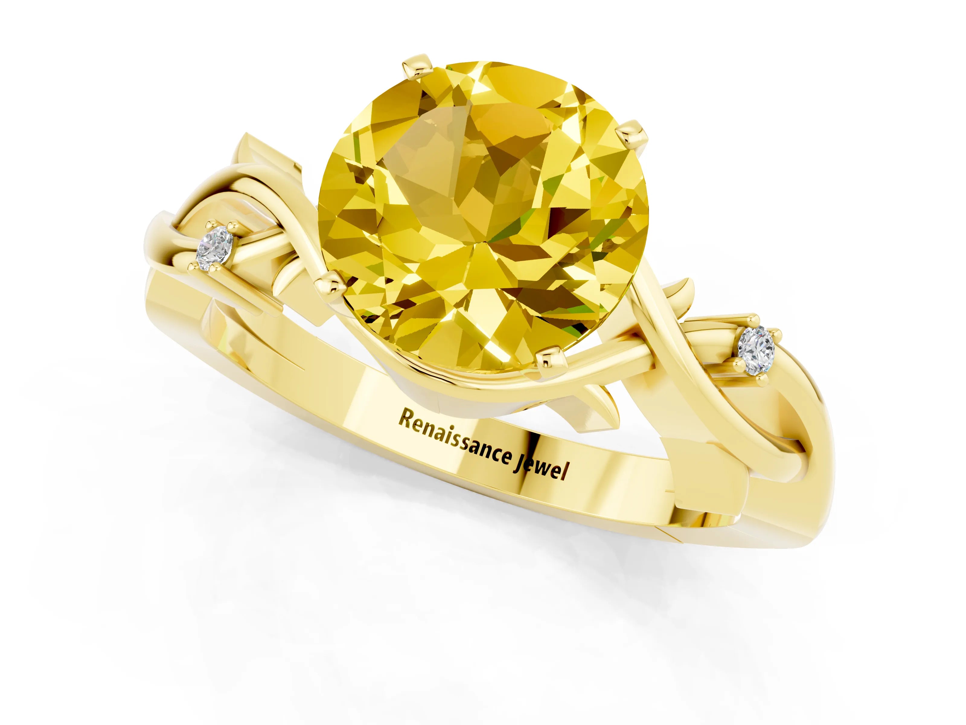 Yellow gold Round Cut Yellow Sapphire Solitaire Ring with Twisted Band and Prong Setting_1