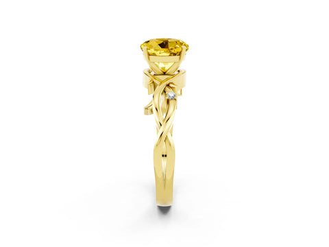 Yellow gold Round Cut Yellow Sapphire Solitaire Ring with Twisted Band and Prong Setting_2
