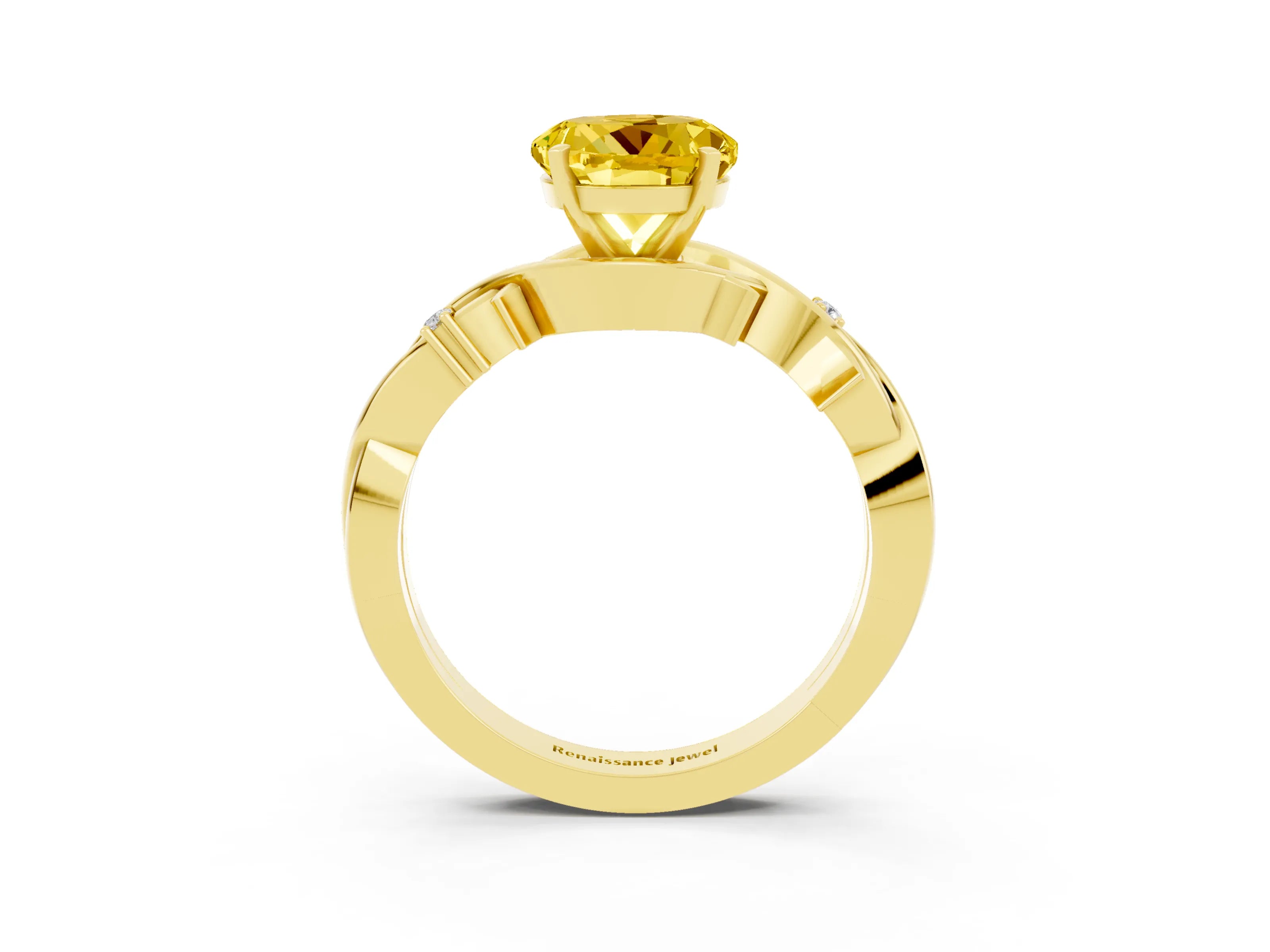 Yellow gold Round Cut Yellow Sapphire Solitaire Ring with Twisted Band and Prong Setting_3