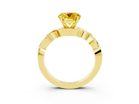 Yellow gold Round Cut Yellow Sapphire Solitaire Ring with Twisted Band and Prong Setting_3