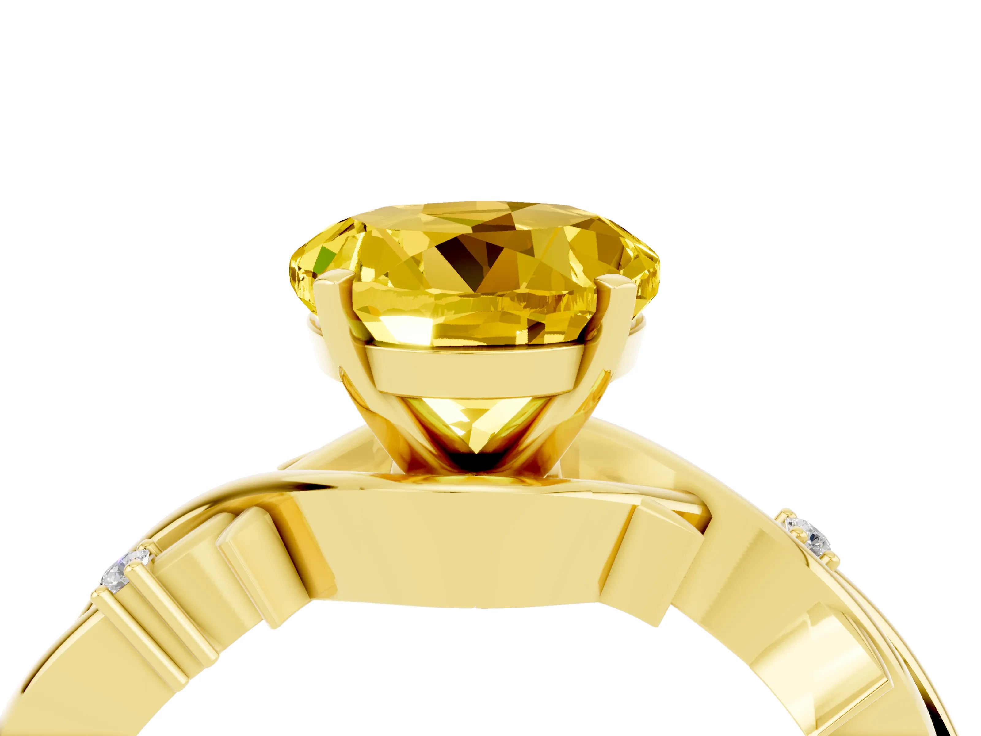 Yellow gold Round Cut Yellow Sapphire Solitaire Ring with Twisted Band and Prong Setting_4
