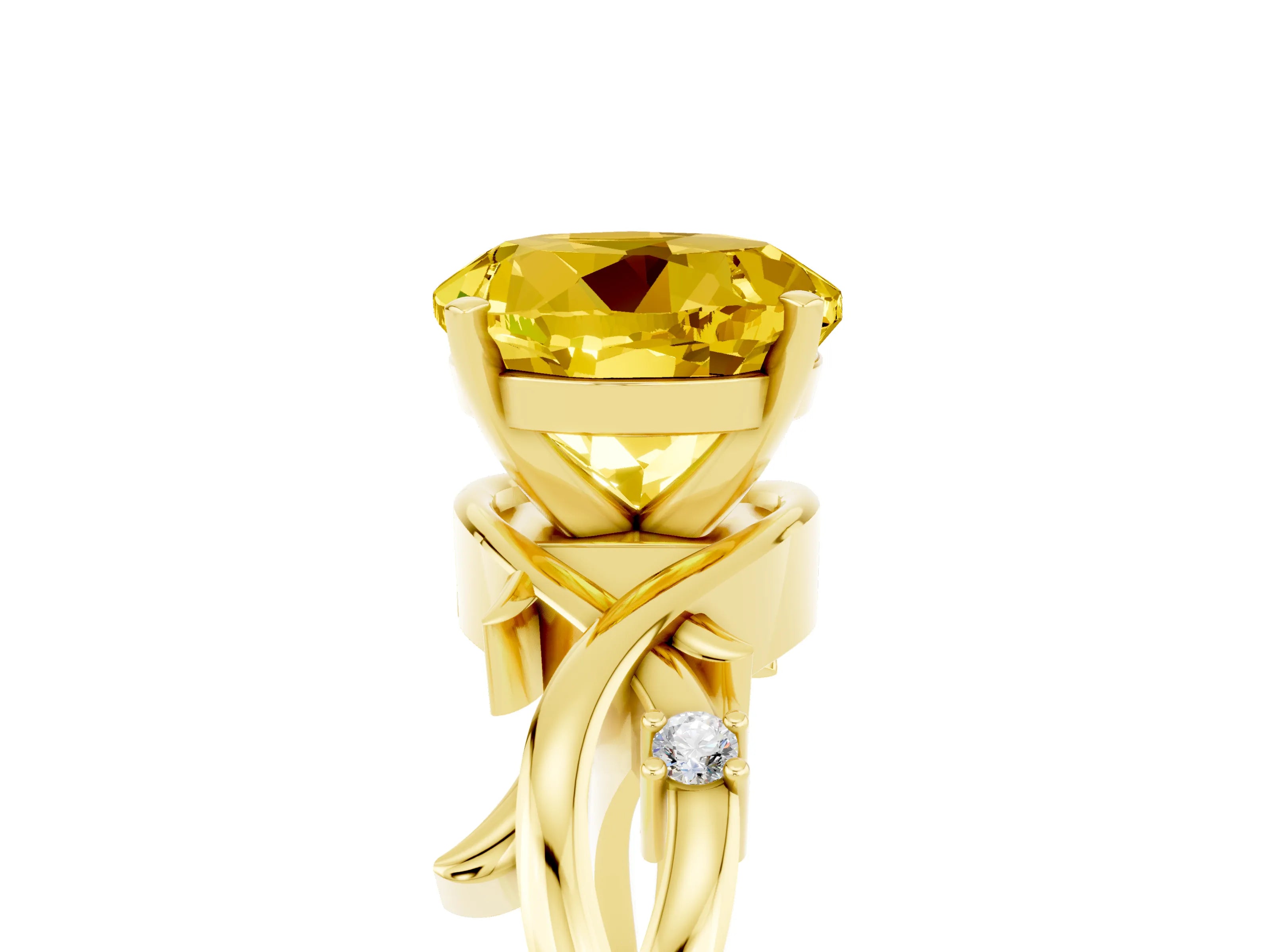 Yellow gold Round Cut Yellow Sapphire Solitaire Ring with Twisted Band and Prong Setting_5