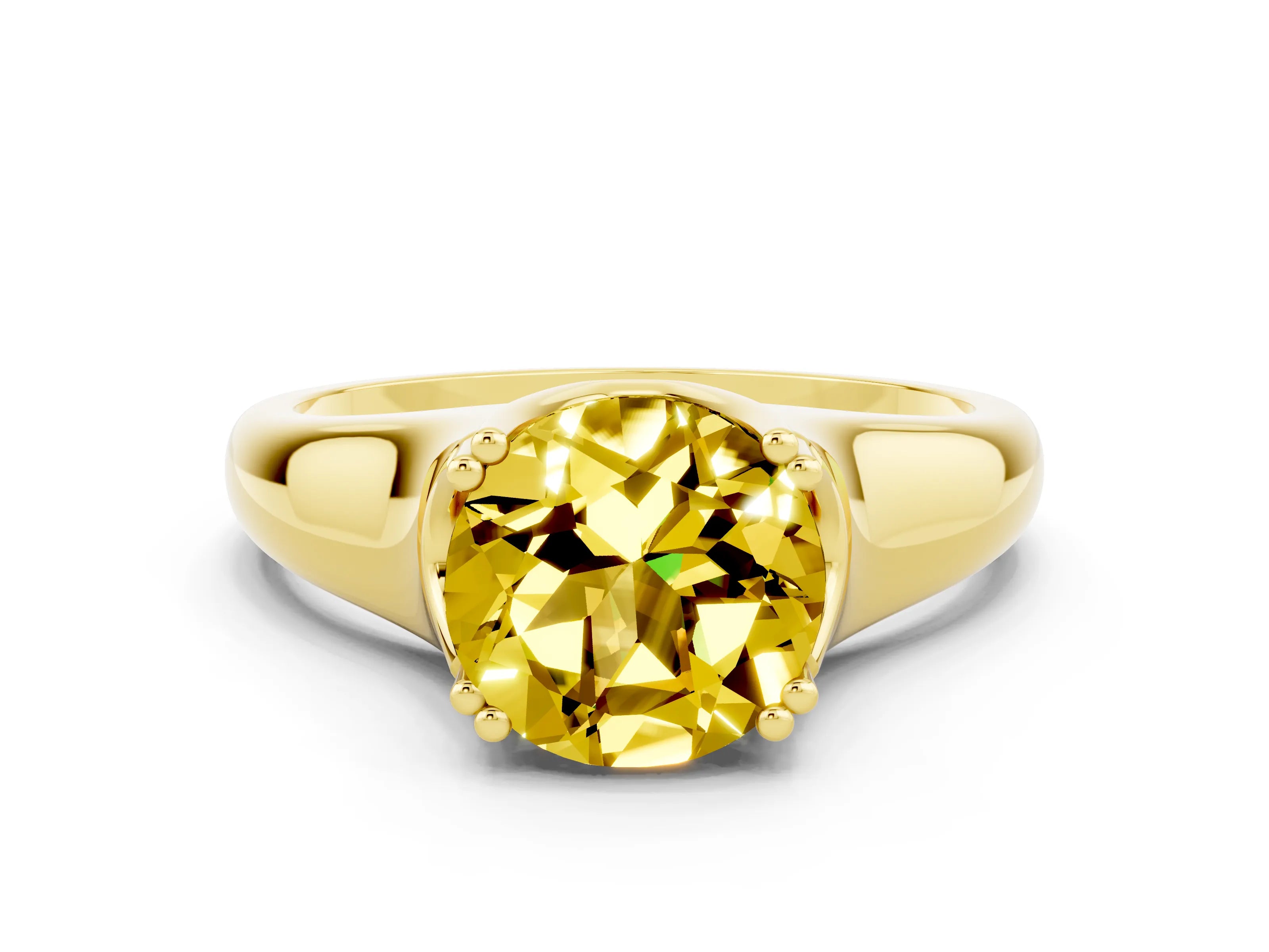 Yellow gold Round Cut Yellow Sapphire Solitaire Ring with Wide Band and Prong Setting_24
