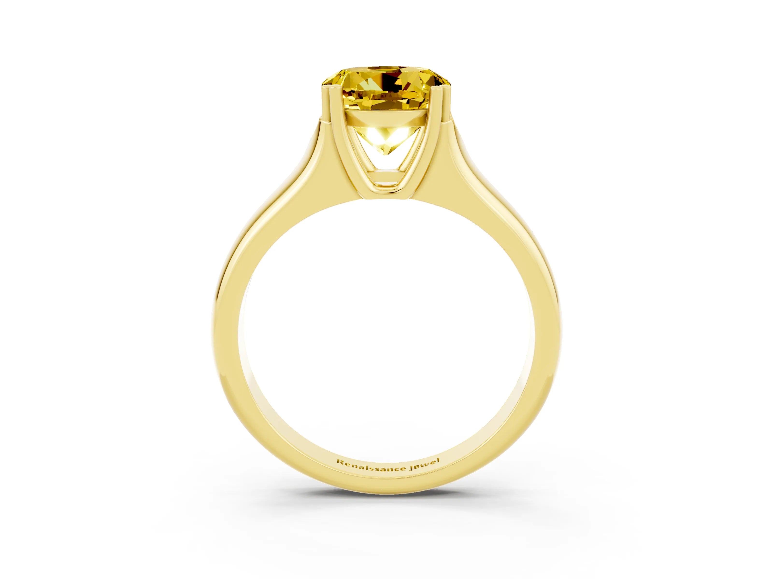 Yellow gold Round Cut Yellow Sapphire Solitaire Ring with Wide Band and Prong Setting_27