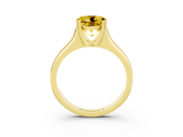 Yellow gold Round Cut Yellow Sapphire Solitaire Ring with Wide Band and Prong Setting