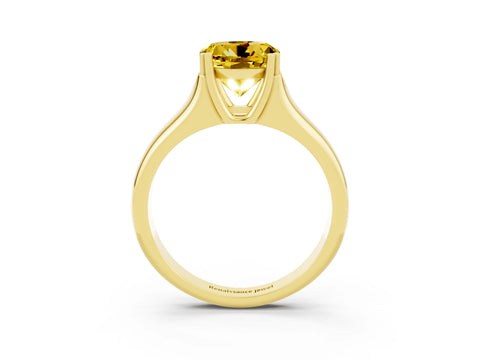 Yellow gold Round Cut Yellow Sapphire Solitaire Ring with Wide Band and Prong Setting_27