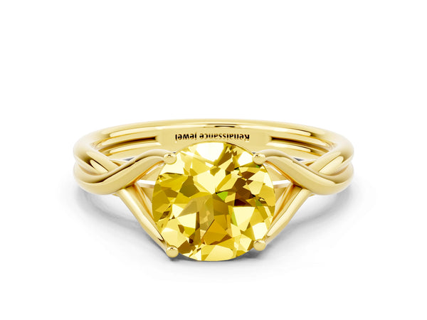 Yellow gold Round Cut Yellow Sapphire Solitaire Twist Band Prong Setting Ring