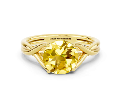 Yellow gold Round Cut Yellow Sapphire Solitaire Twist Band Prong Setting Ring_104