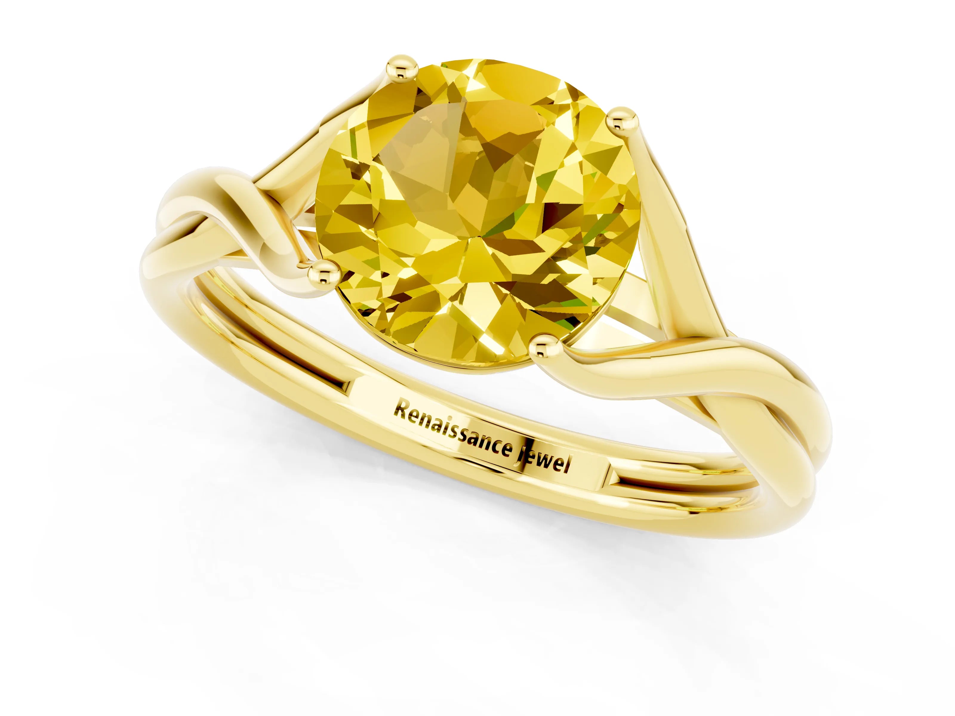 Yellow gold Round Cut Yellow Sapphire Solitaire Twist Band Prong Setting Ring_105