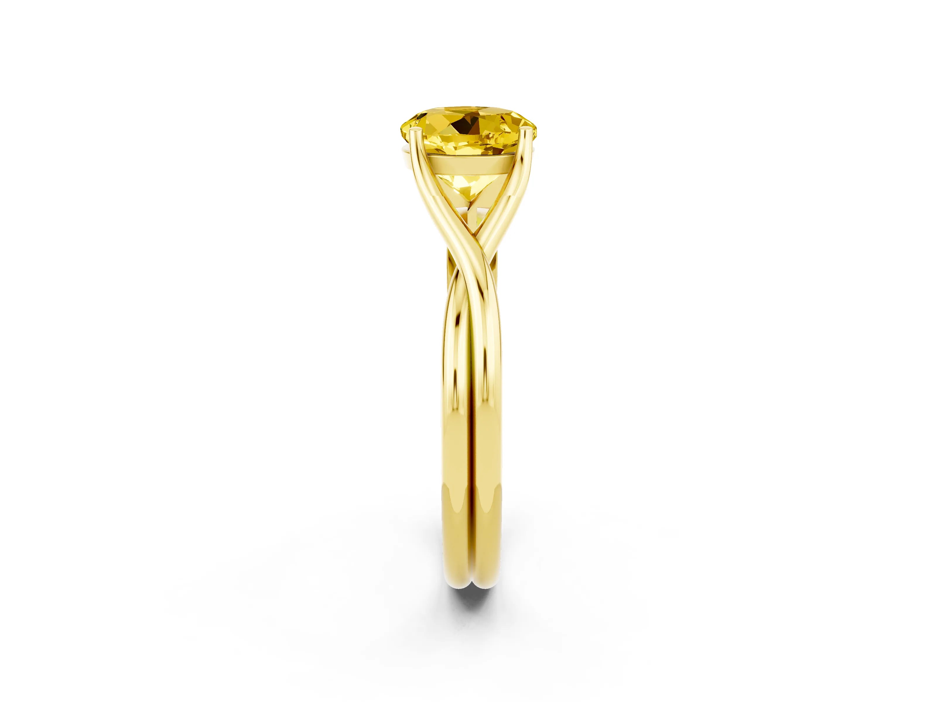 Yellow gold Round Cut Yellow Sapphire Solitaire Twist Band Prong Setting Ring_106