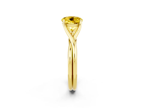 Yellow gold Round Cut Yellow Sapphire Solitaire Twist Band Prong Setting Ring_106