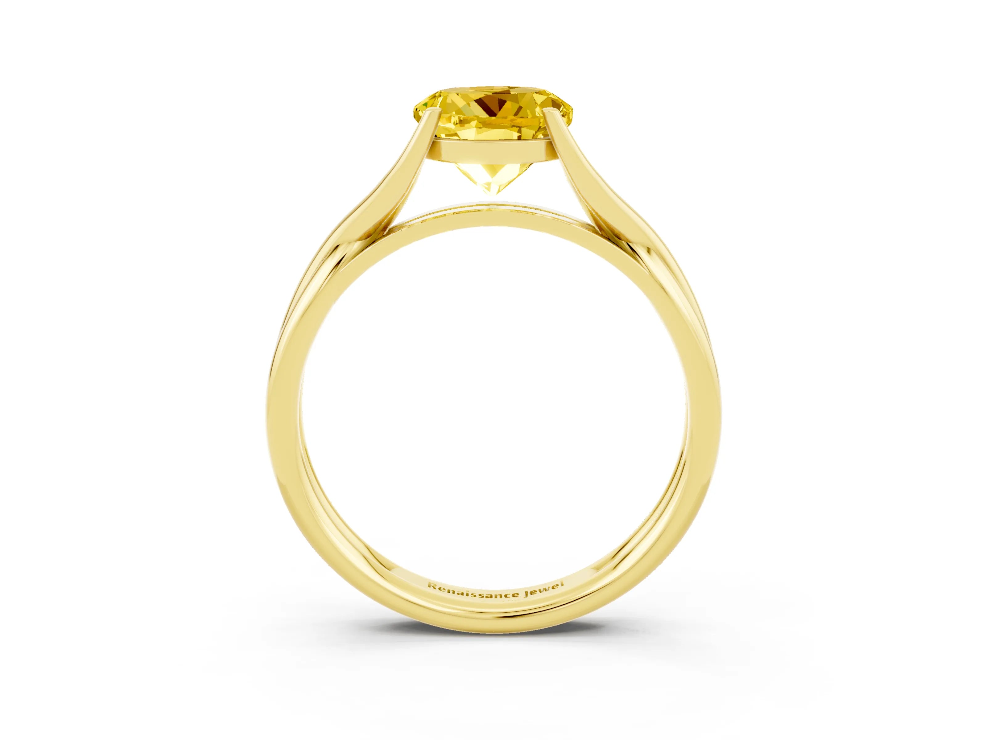 Yellow gold Round Cut Yellow Sapphire Solitaire Twist Band Prong Setting Ring_107