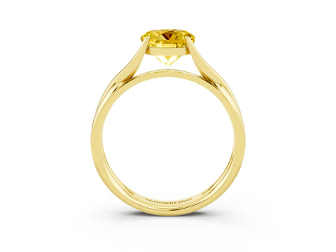 Yellow gold Round Cut Yellow Sapphire Solitaire Twist Band Prong Setting Ring_107