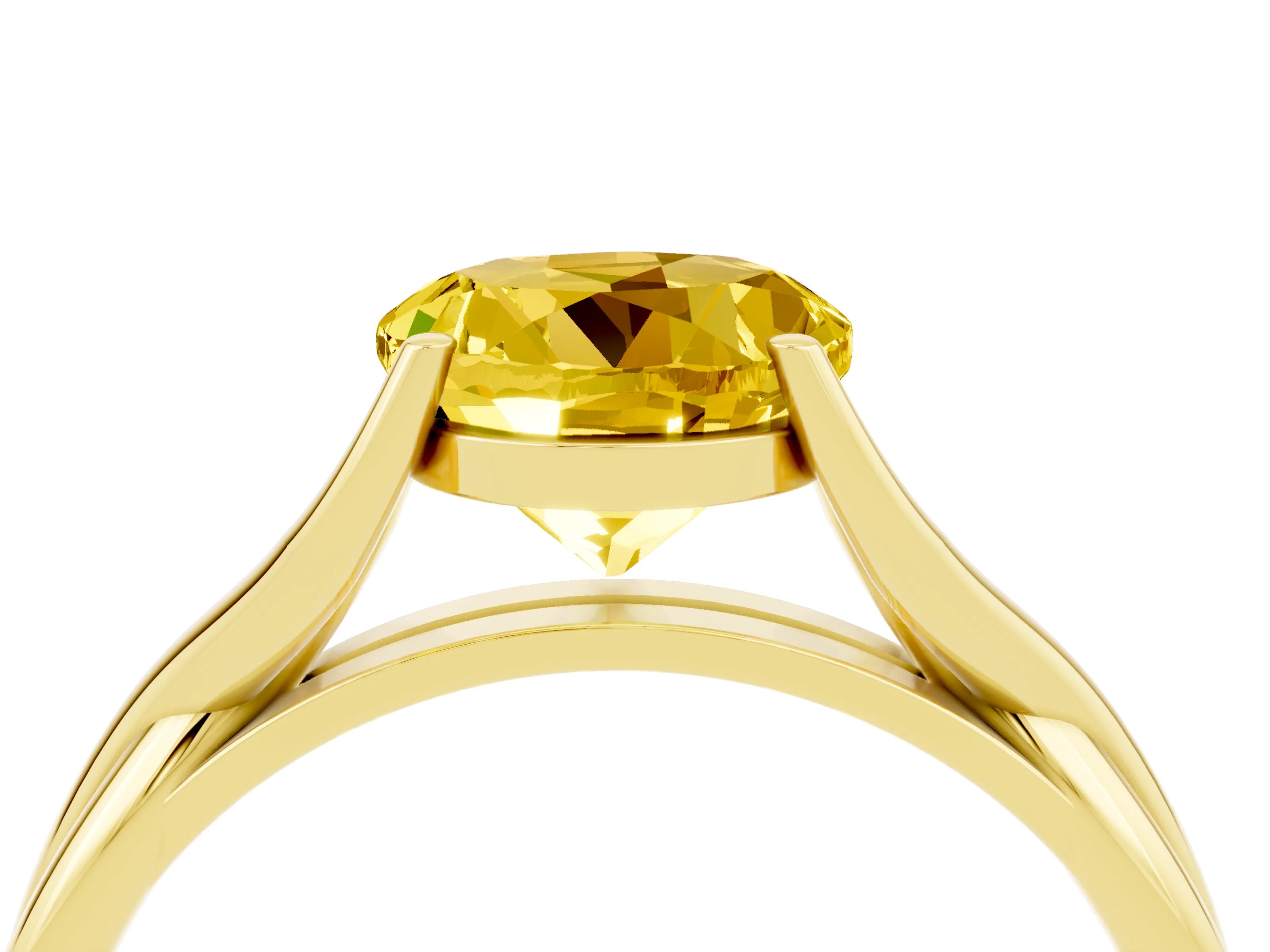 Yellow gold Round Cut Yellow Sapphire Solitaire Twist Band Prong Setting Ring_108