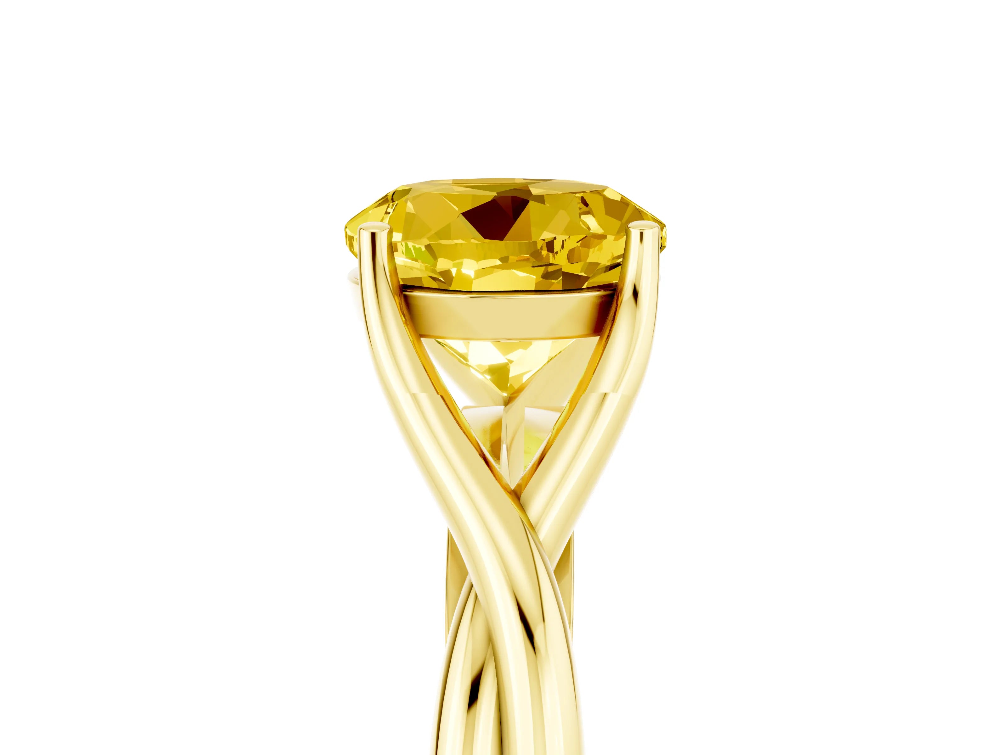 Yellow gold Round Cut Yellow Sapphire Solitaire Twist Band Prong Setting Ring_109